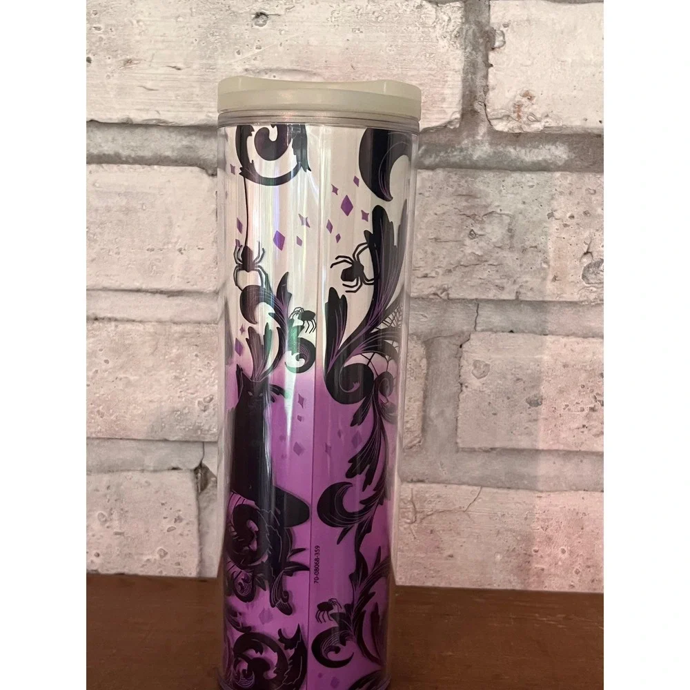 Starbucks 2021 Halloween‎ Tumbler Cup Black Purple Cat Spider Glow in the Dark